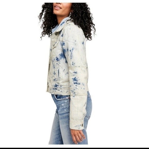 Free People Denim Jacket In Jones Tie Dye size L - Picture 3 of 11
